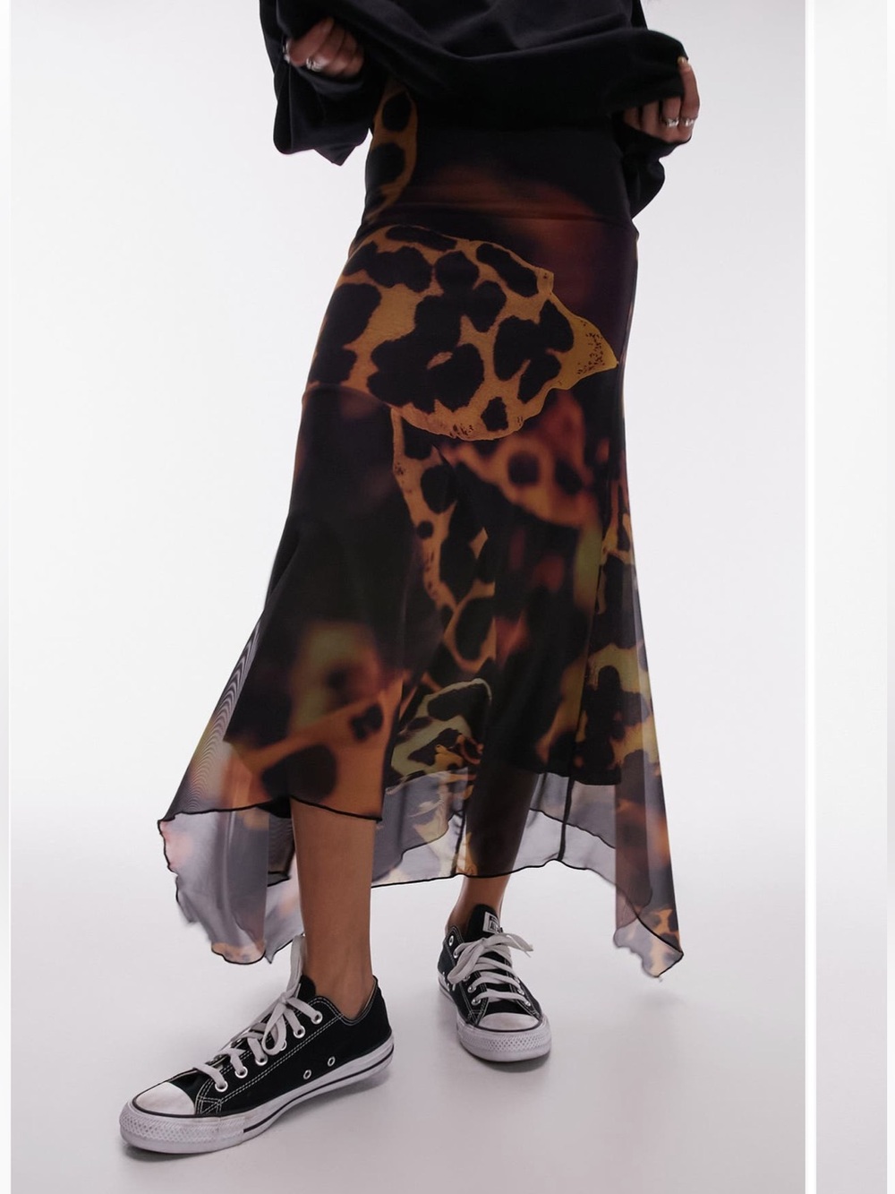 Topshop Handkerchief Hem Mesh Maxi Skirt